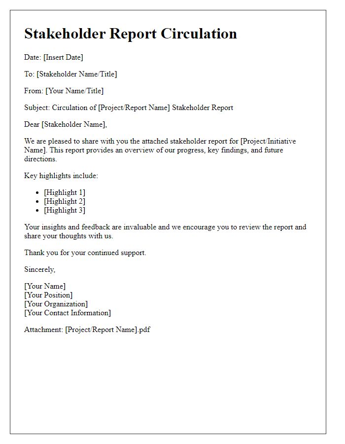 Letter template of stakeholder report circulation