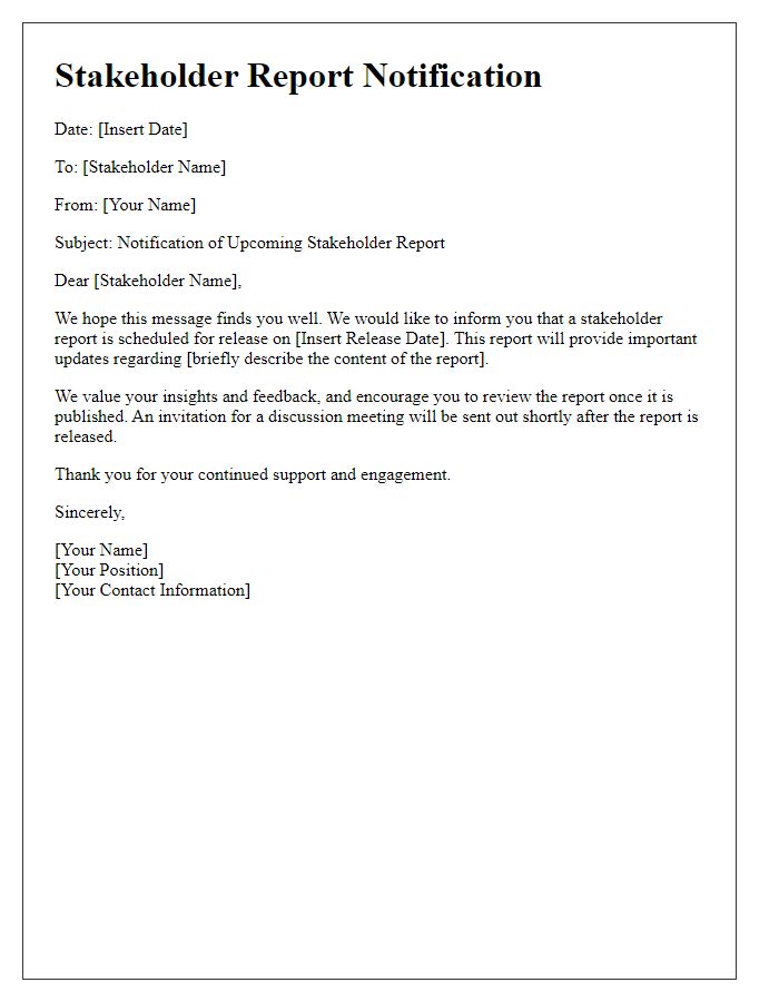 Letter template of stakeholder report notification