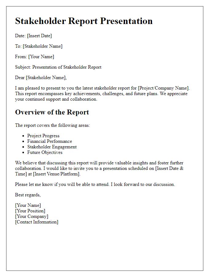 Letter template of stakeholder report presentation