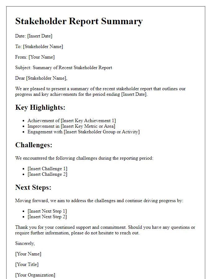 Letter template of stakeholder report summary