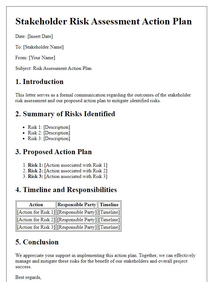 Letter template of stakeholder risk assessment action plan