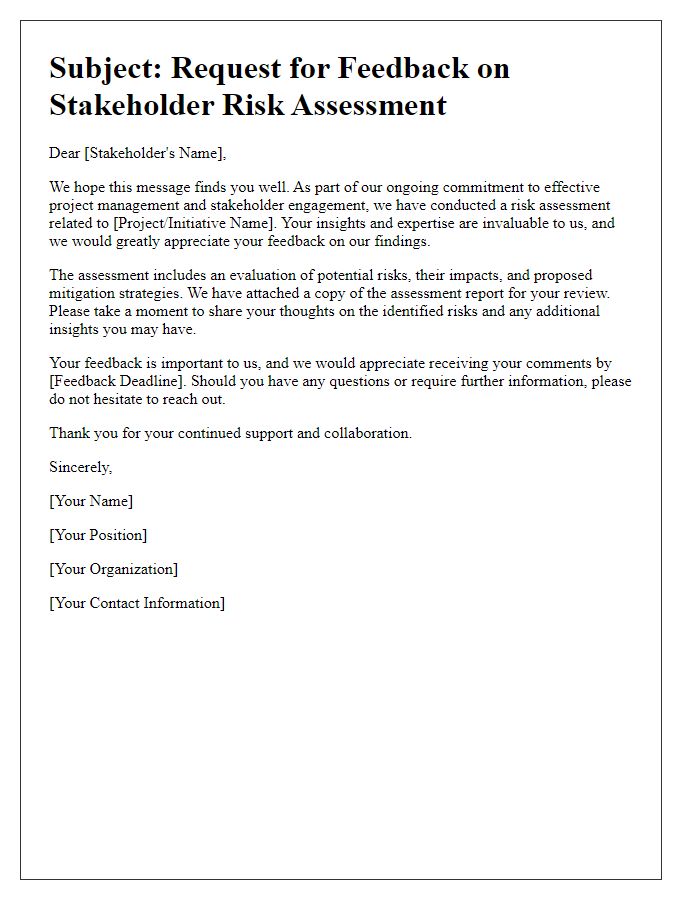 Letter template of stakeholder risk assessment feedback request