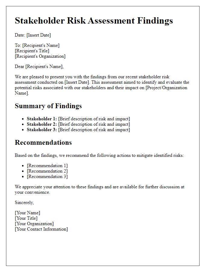 Letter template of stakeholder risk assessment findings