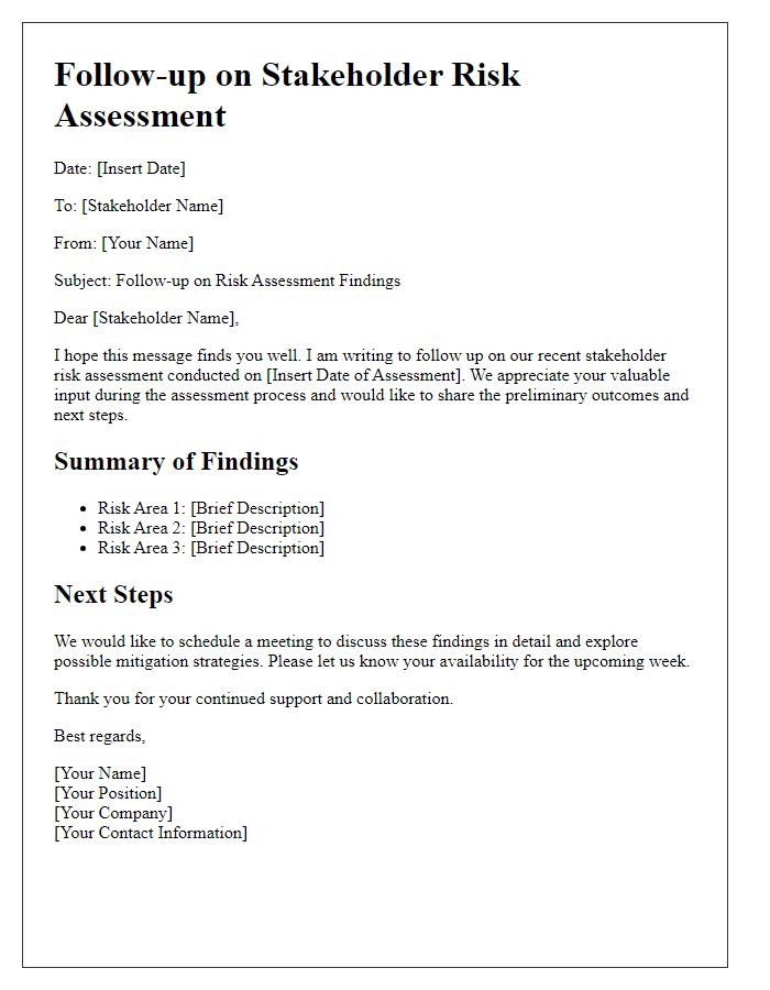 Letter template of stakeholder risk assessment follow-up correspondence