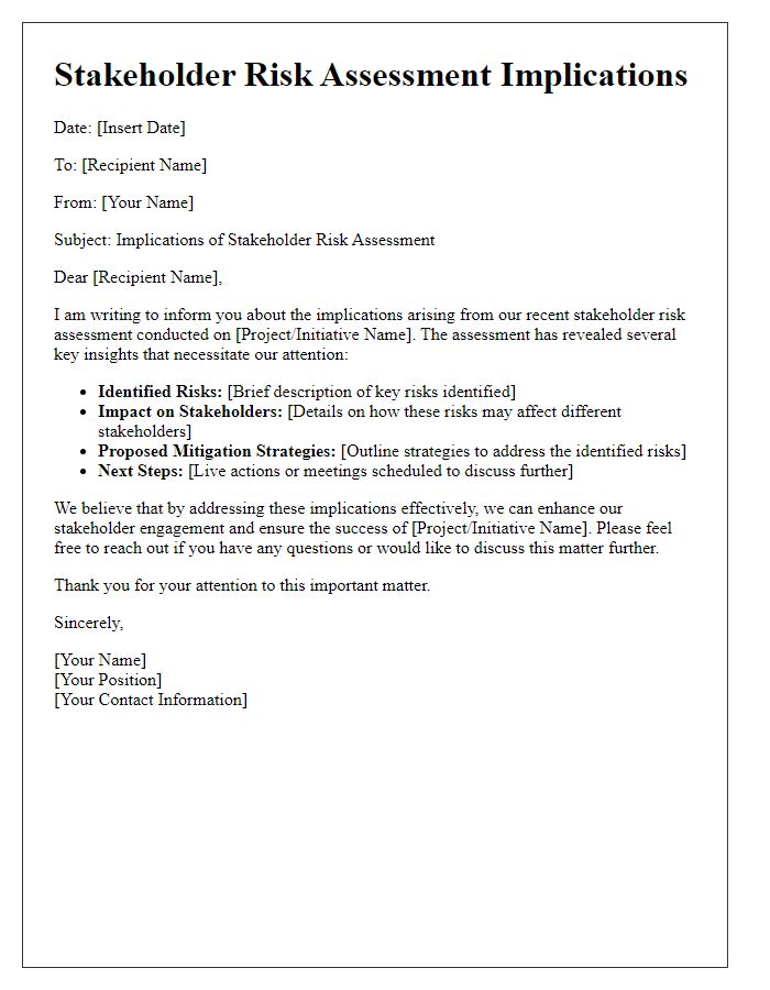 Letter template of stakeholder risk assessment implications