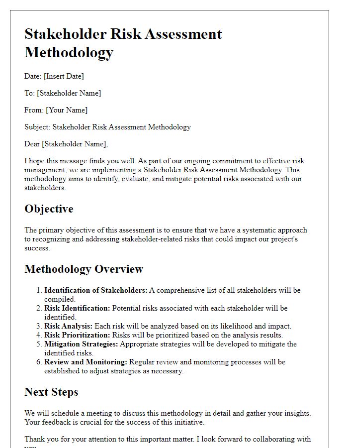 Letter template of stakeholder risk assessment methodology