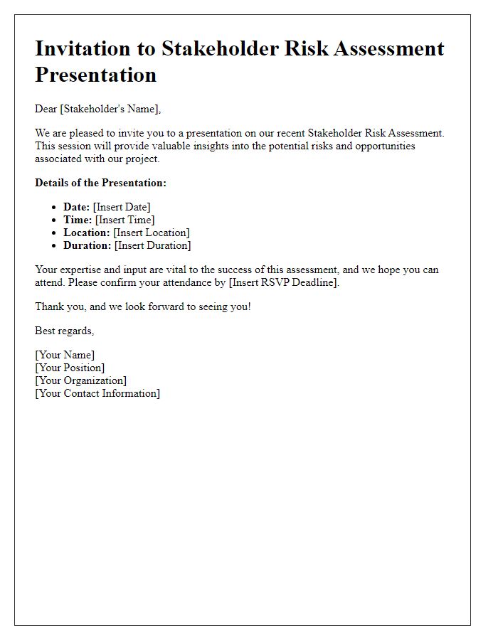 Letter template of stakeholder risk assessment presentation invitation