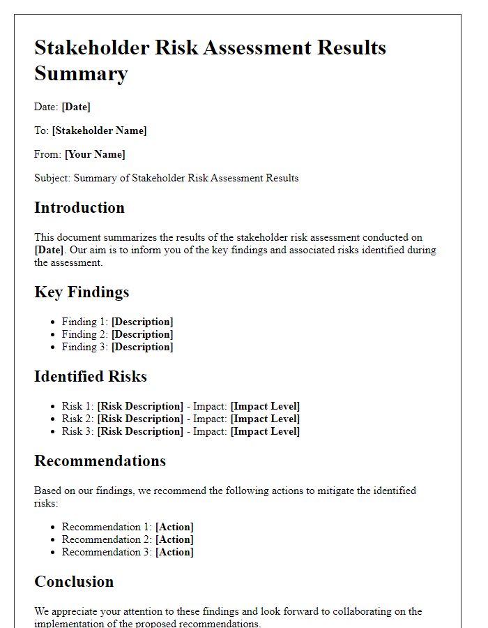 Letter template of stakeholder risk assessment results summary