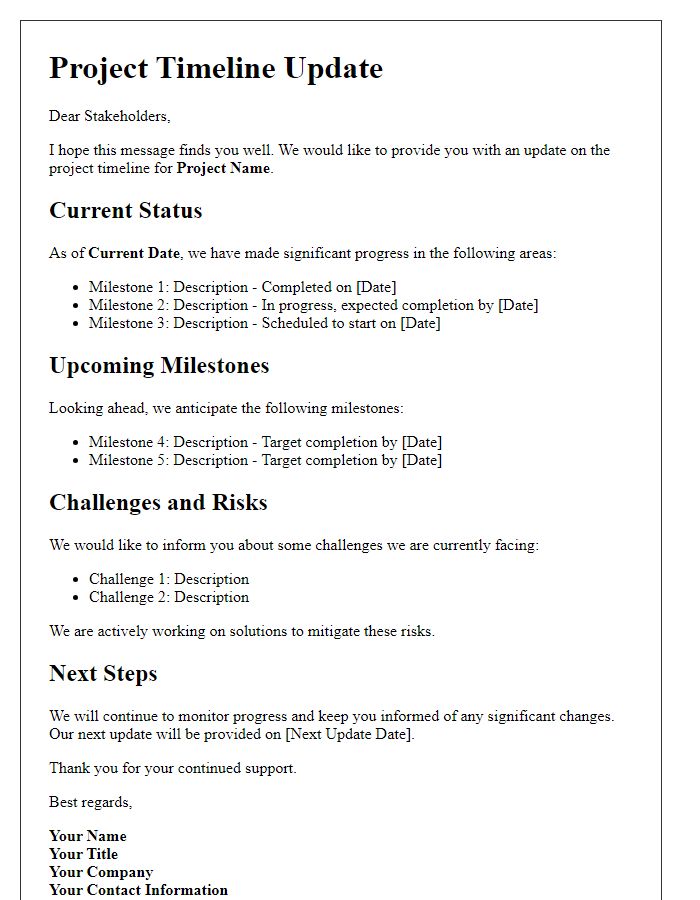 Letter template of project timeline update for stakeholders