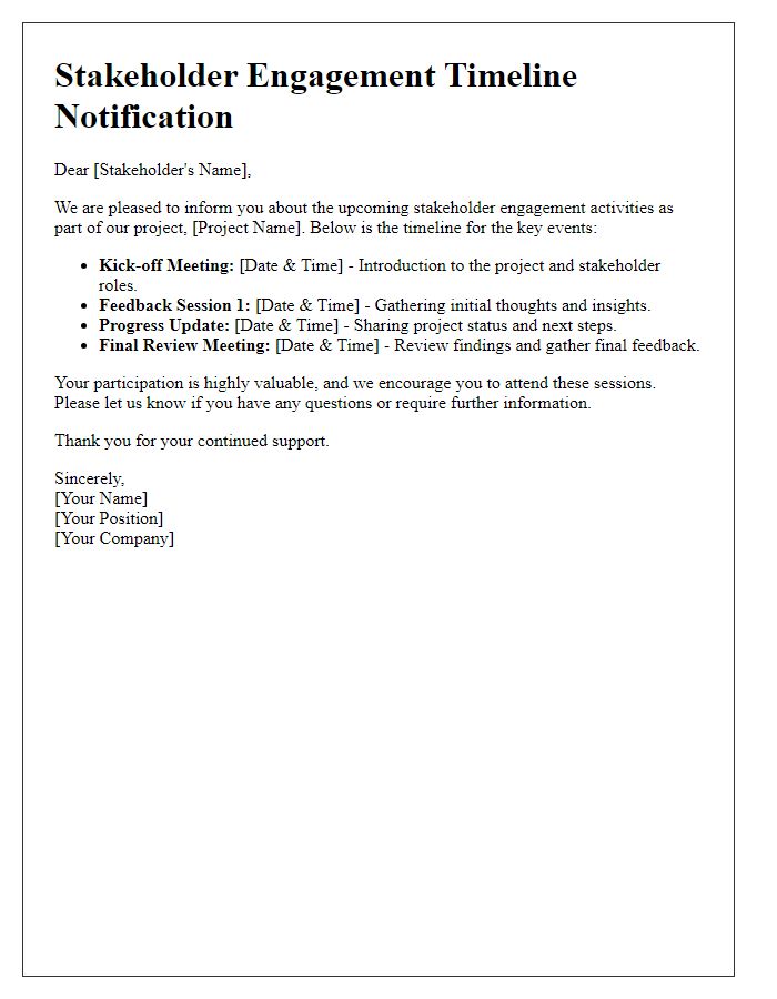 Letter template of stakeholder engagement timeline notification