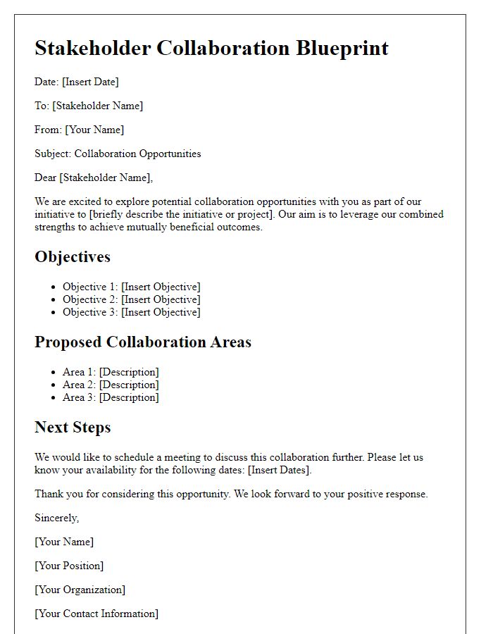 Letter template of stakeholder collaboration blueprint