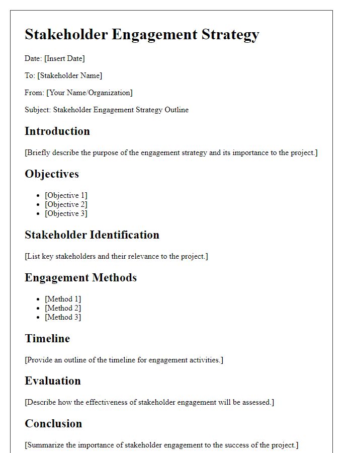 Letter template of stakeholder engagement strategy outline