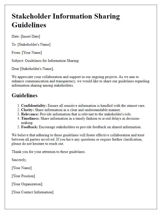 Letter template of stakeholder information sharing guidelines