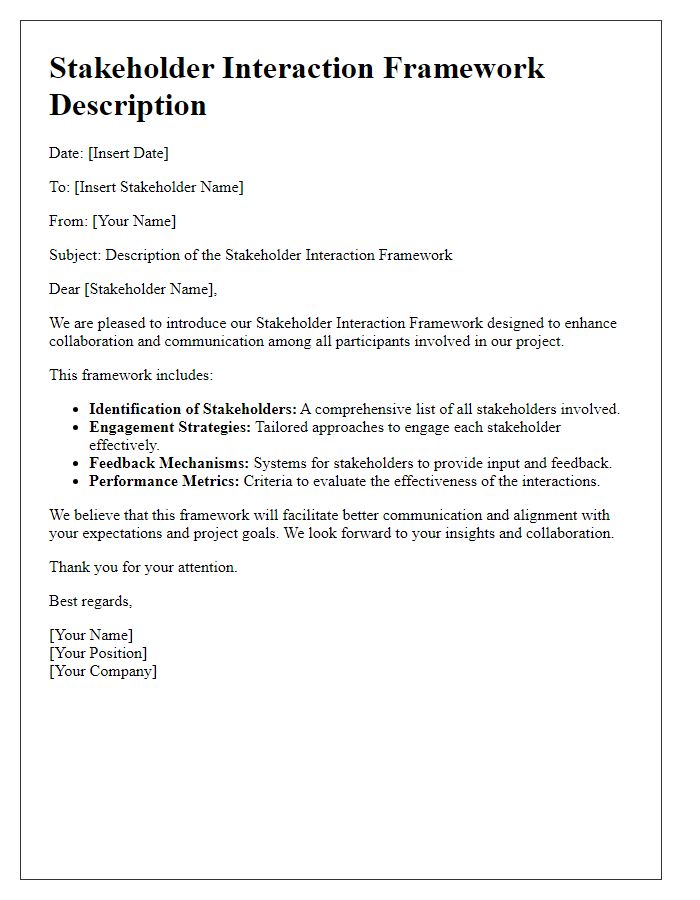 Letter template of stakeholder interaction framework description