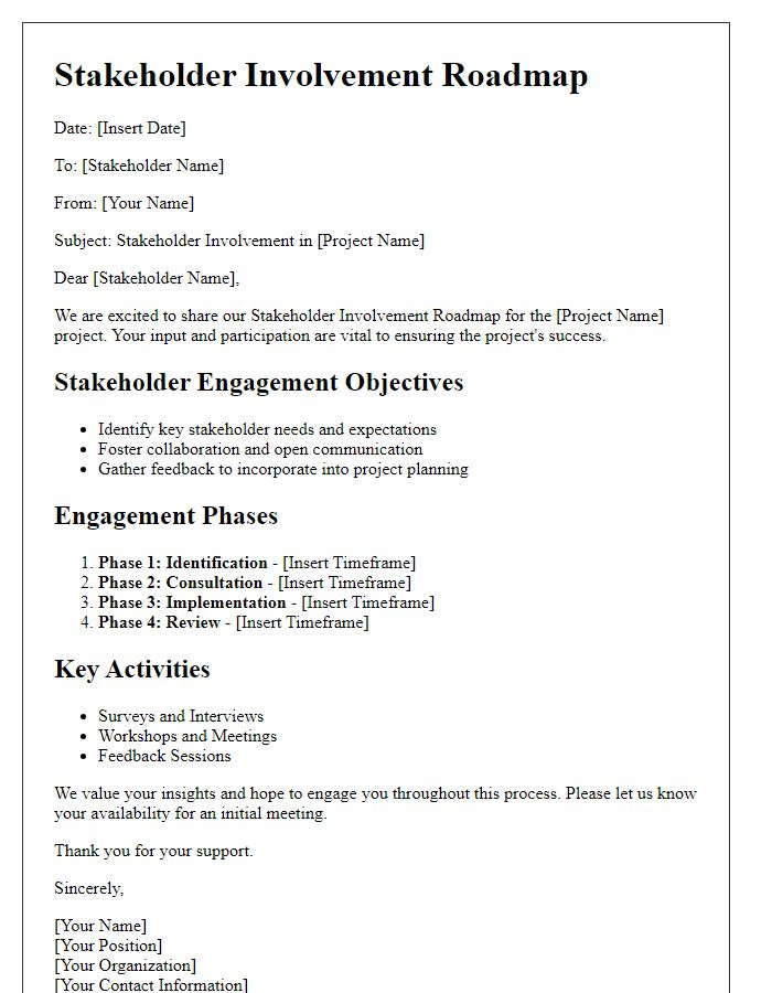 Letter template of stakeholder involvement roadmap