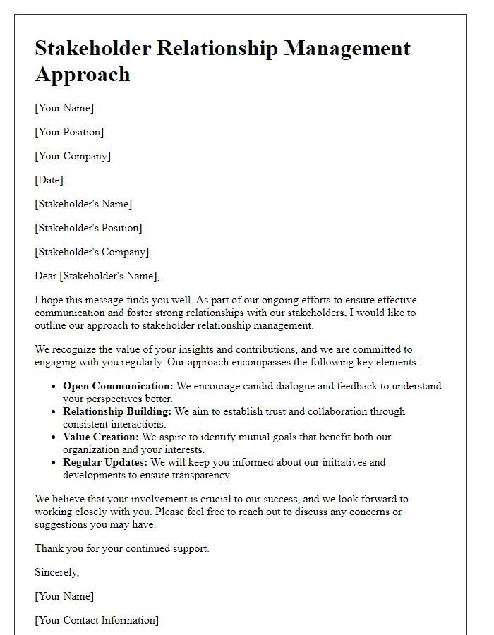 Letter template of stakeholder relationship management approach