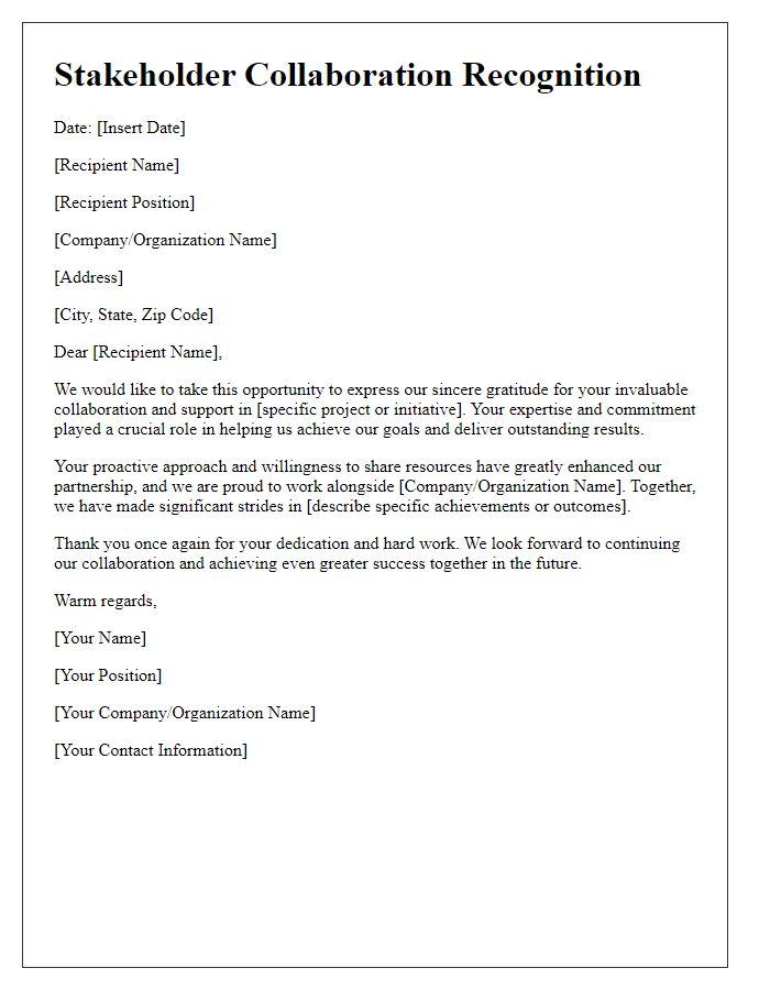 Letter template of stakeholder collaboration recognition