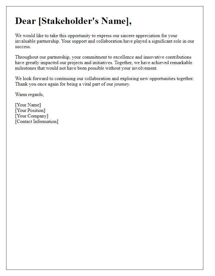 Letter template of stakeholder partnership appreciation