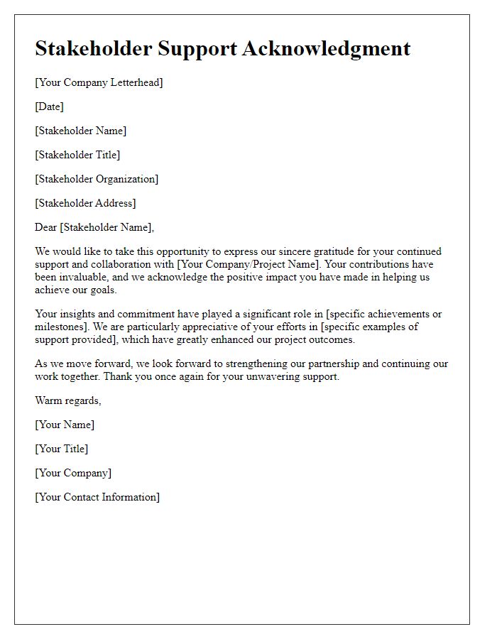 Letter template of stakeholder support acknowledgment