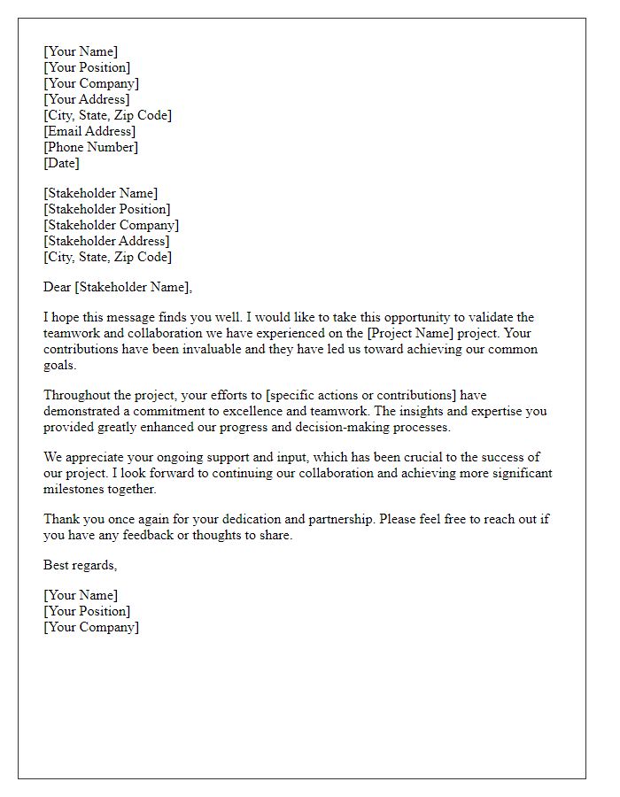 Letter template of stakeholder teamwork validation