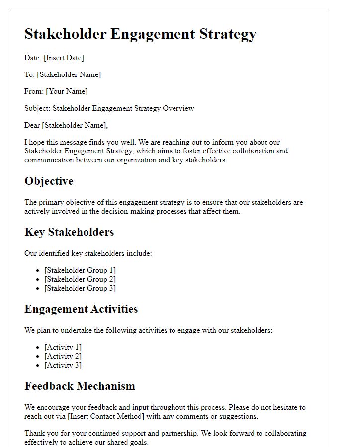 Letter template of stakeholder engagement strategy.