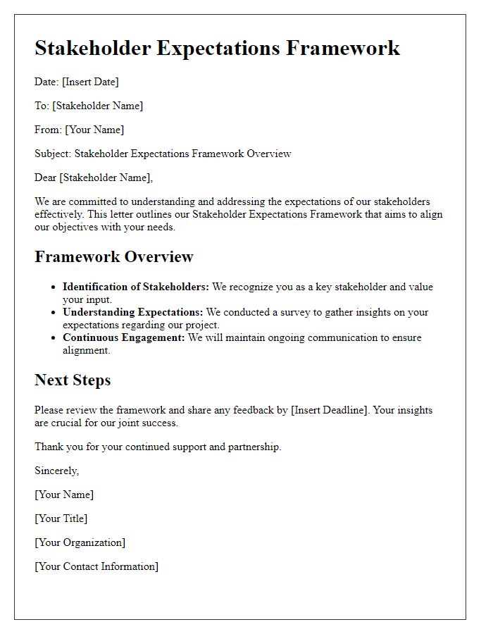 Letter template of stakeholder expectations framework.