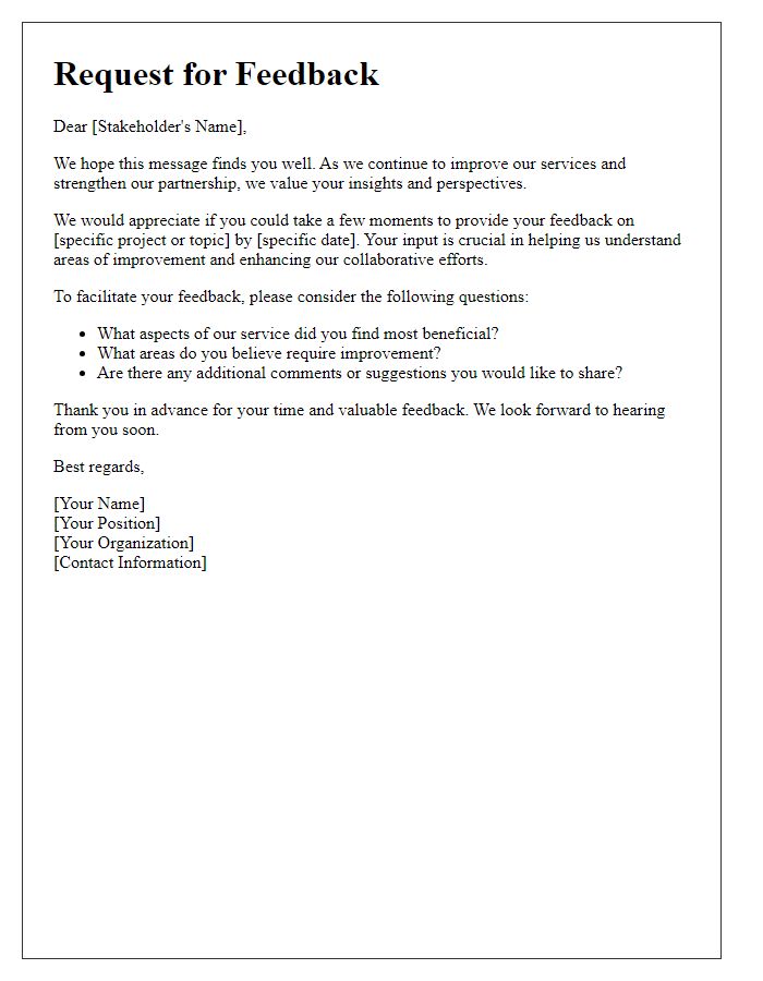 Letter template of stakeholder feedback request.