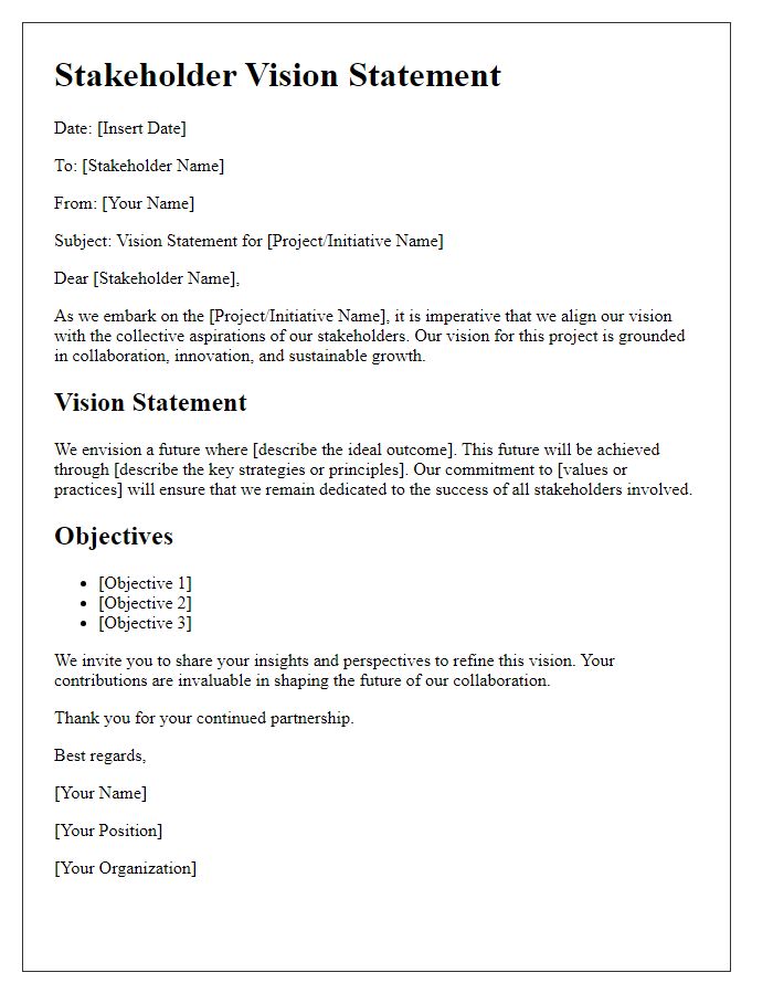 Letter template of stakeholder vision statement.