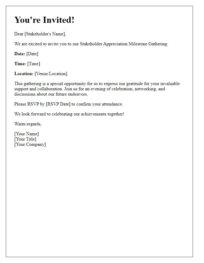 Letter template of Invitation to Stakeholder Appreciation Milestone Gathering