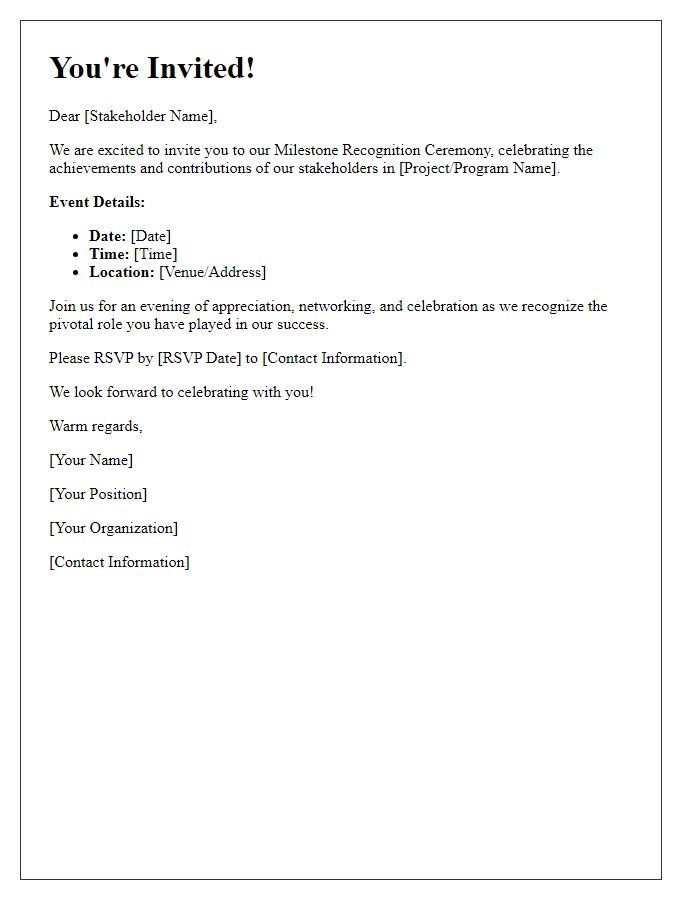 Letter template of Invitation to Stakeholder Milestone Recognition