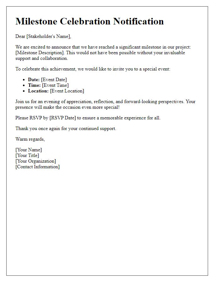 Letter template of Milestone Celebration Notification for Stakeholders