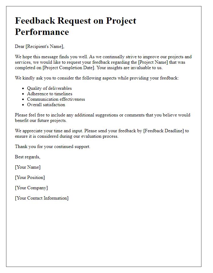 Letter template of project performance feedback solicitation.