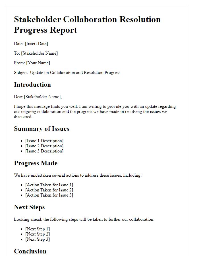 Letter template of stakeholder collaboration resolution progress