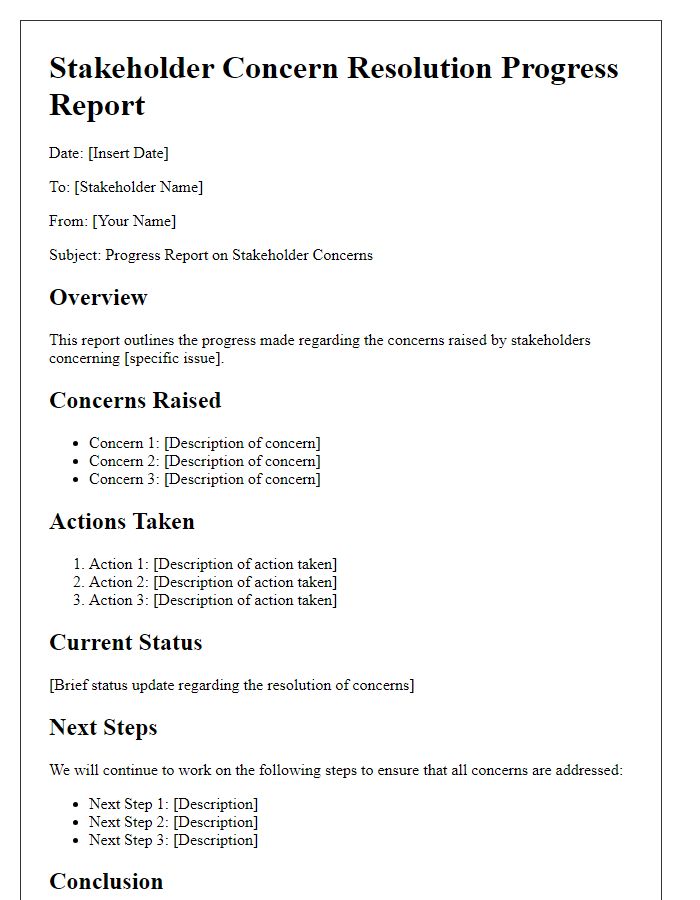 Letter template of stakeholder concern resolution progress report