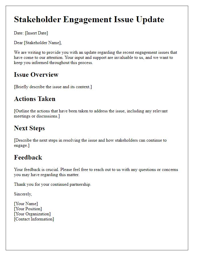 Letter template of stakeholder engagement issue update