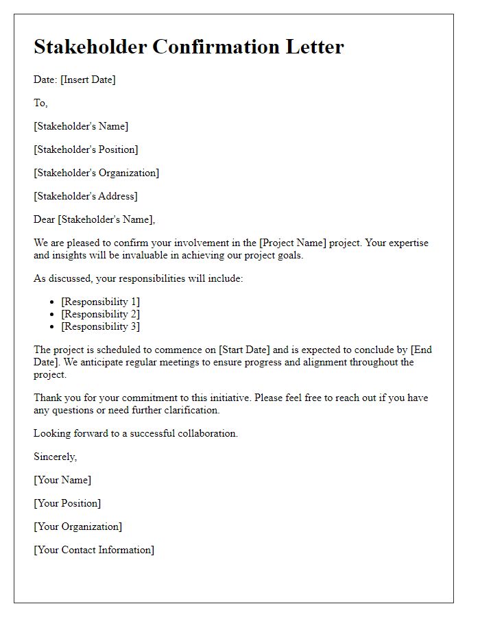 Letter template of stakeholder confirmation for project involvement