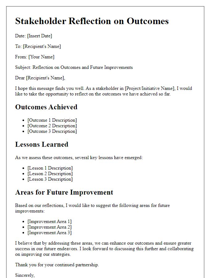 Letter template of stakeholder reflection on outcomes for future improvements