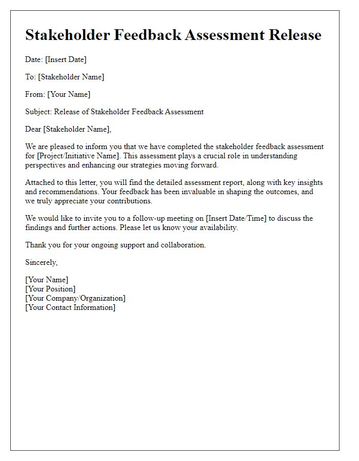 Letter template of stakeholder feedback assessment release