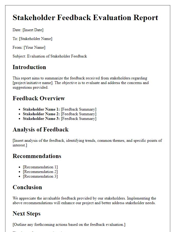 Letter template of stakeholder feedback evaluation report