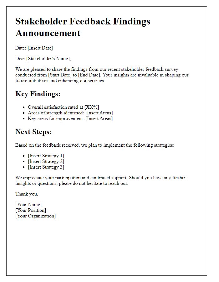 Letter template of stakeholder feedback findings announcement