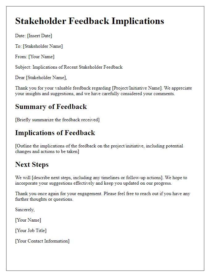 Letter template of stakeholder feedback implications sharing