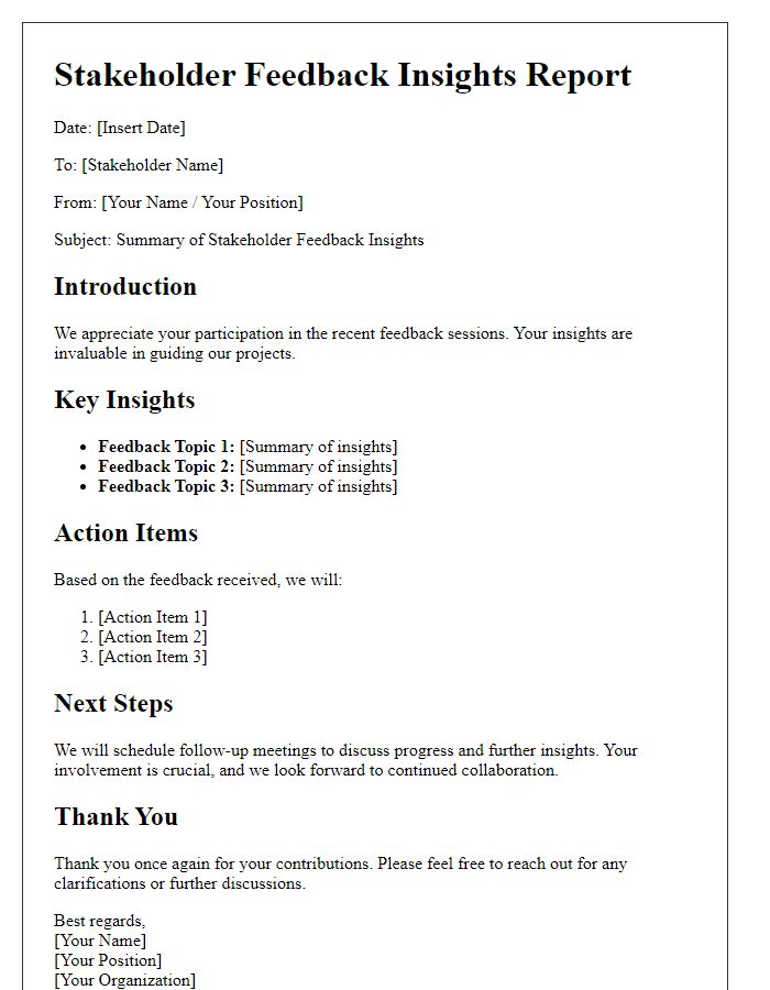 Letter template of stakeholder feedback insights communication