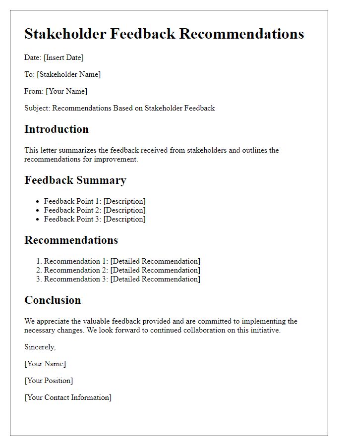 Letter template of stakeholder feedback recommendations outline