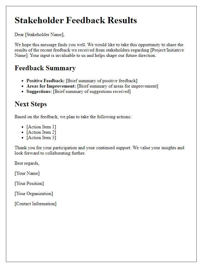 Letter template of stakeholder feedback results sharing