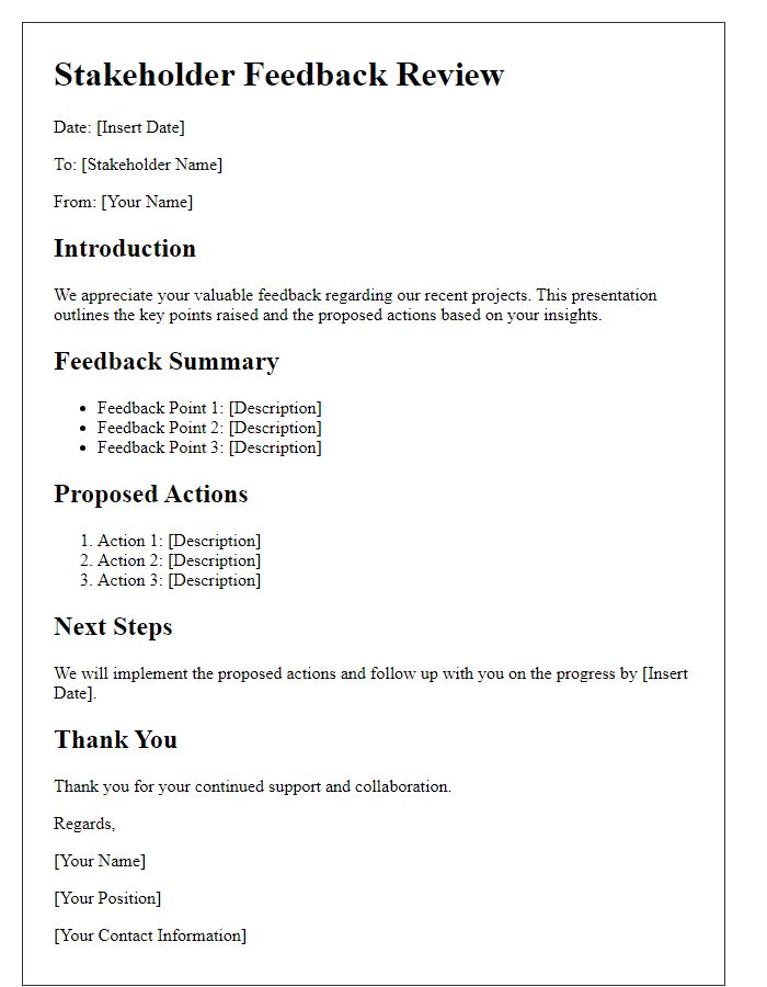 Letter template of stakeholder feedback review presentation