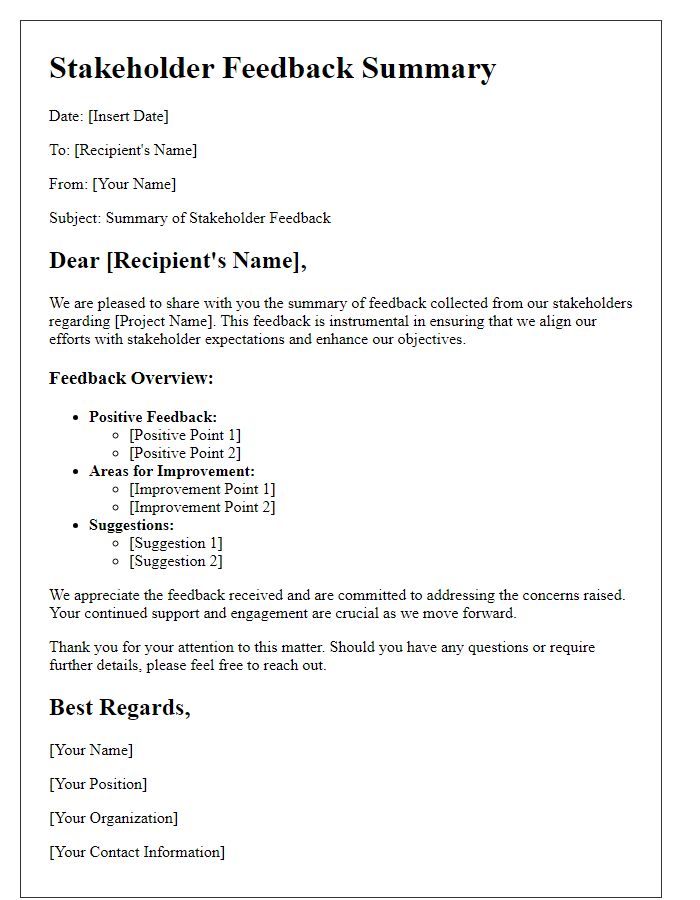 Letter template of stakeholder feedback summary distribution