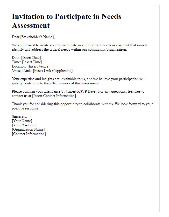 Letter template of Invitation for Stakeholder Participation in Needs Assessment