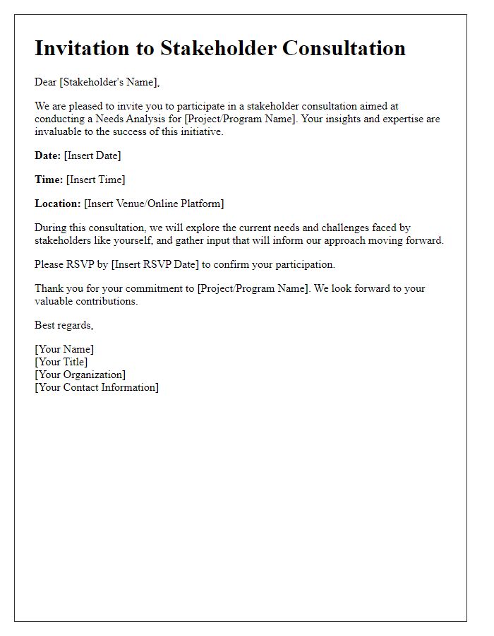 Letter template of Stakeholder Consultation Invitation for Needs Analysis