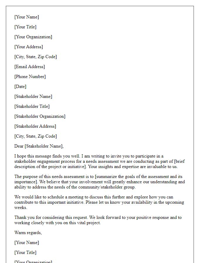 Letter template of Stakeholder Engagement Request for Needs Assessment