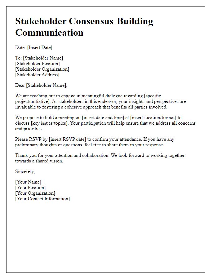 Letter template of stakeholder consensus-building communication